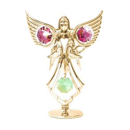 24k Gold Plated Angel with Doves on Stand w/Colors Swarovski Element (12 Colors)