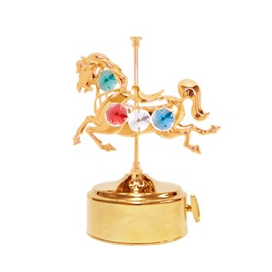 Gold Plated Carousel Horse Music Box w/ Color Swarovski Element (10 Colors)