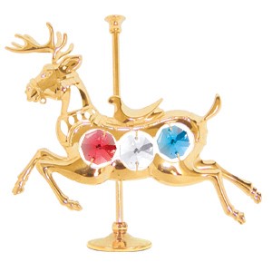 24k Gold Plated Carousel Deer on Stand w/ Swarovski Element Crystal (7 colors)