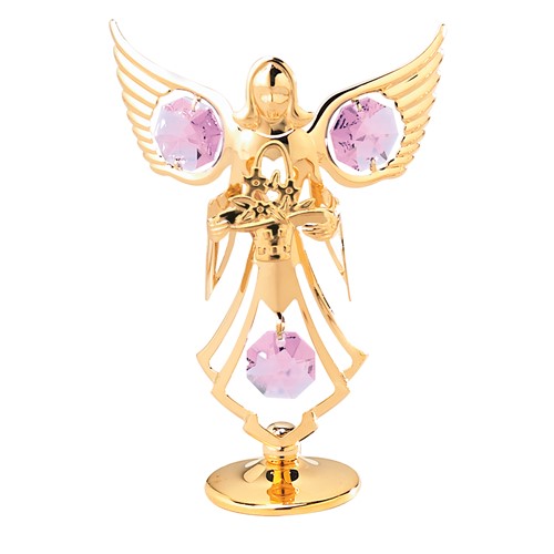 24k Gold Plated Angel with Flowers on Stand w/ Swarovski Element (6 colors)