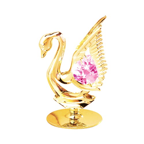24k Gold Plated Mini Swan on Stand w/ Swarovski Crystal | Mascot USA