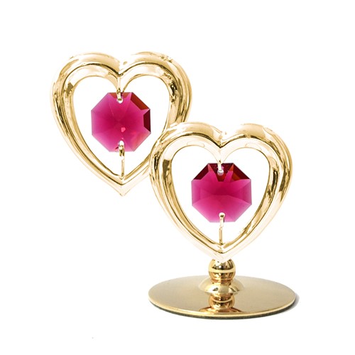 24k Gold Plated Twin Hearts on Stand w/ Swarovski Crystal | Mascot USA
