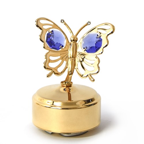 24k Gold Plated Mini Butterfly Music Box w/Swarovski Element Crystal (6 colors)