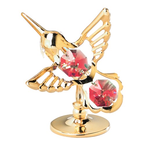 24K Gold Plated Mini Hummingbird on Stand w/Swarovski Crystal | Mascot USA