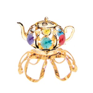 Gold Tea Pot As You Like It Free Standing w/ Color Swarovski Element (10 Colors)