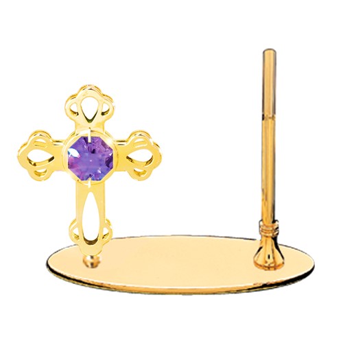 24K Gold Plated Cross Petite Pen Set w/Purple Swarovski Element Crystal