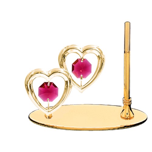 24K Gold Plated Twin Hearts Petite Pen Set W/Red Swarovski | Mascot USA