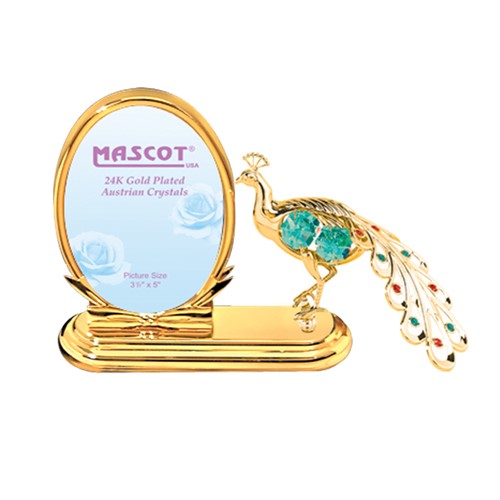 24K Gold Plated Peacock Oval Picture Frame W/Green Swarovski | Mascot USA