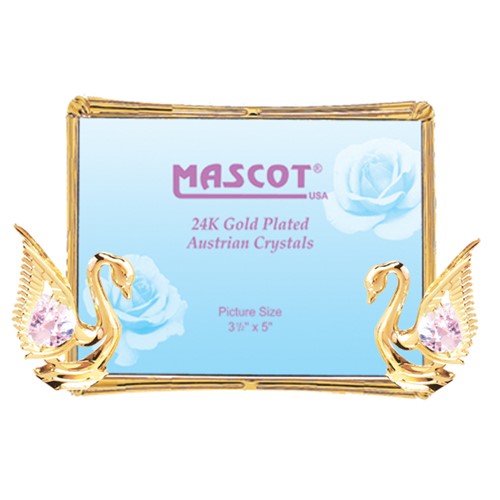 24K Gold Plated Twin Swans Rectangular Picture Frame w/Pink Swarovski Element