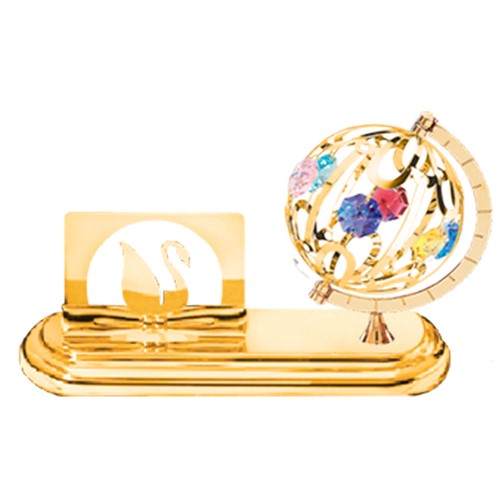 24K Gold Plated Globe Card Holder W/Mixed Swarovski | Mascot USA