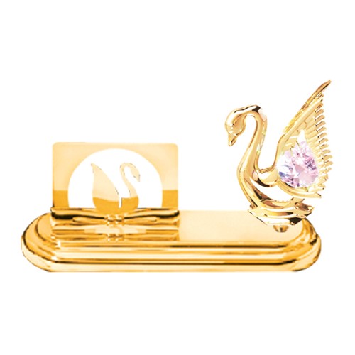 24k Gold Plated Swan Card Holder w/Pink Swarovski Element Crystal