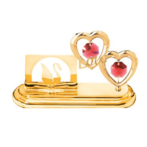 24K Gold Plated Twin Hearts/Love Card Holder W/Red Swarovski | Mascot USA