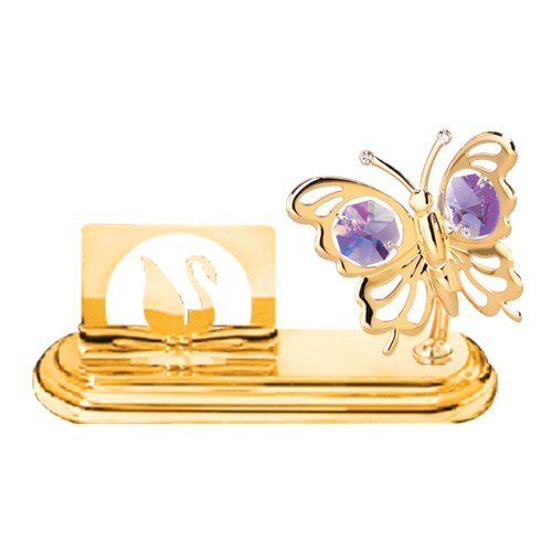 24k Gold Plated Butterfly Card Holder w/Purple Swarovski Element Crystal