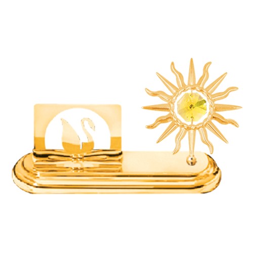 24k Gold Plated Sunburst Card Holder w/Gold Swarovski Element Crystal
