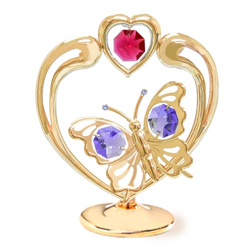 24K Gold Plated Butterfly In Heart On Stand W/ Swarovski | Mascot USA