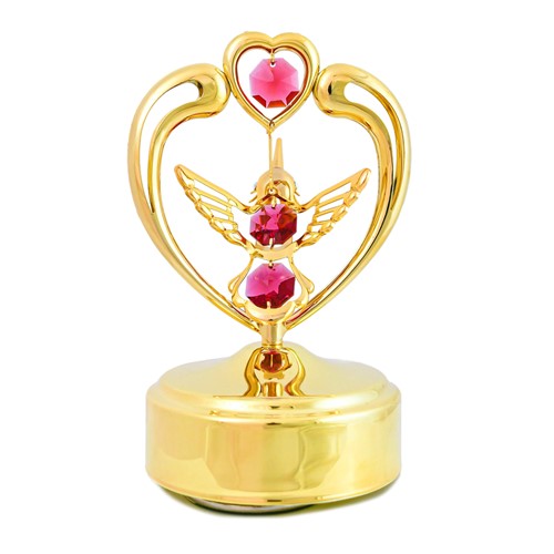24k Gold Plated Hummingbird in Heart Music Box/Purple Swarovski Element Crystal