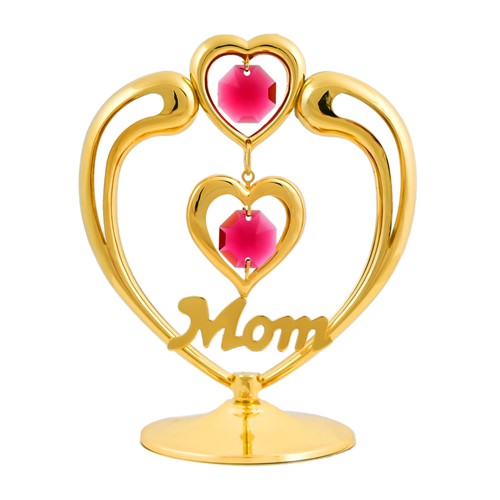 24K Gold Plated Heart In Heart W/"Mom" On Stand W/ Swarovski | Mascot USA