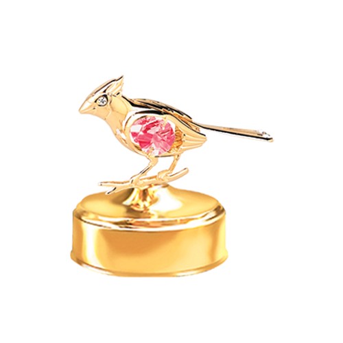24k Gold Plated Cardinal Music Box w/Red Swarovski Element Crystal
