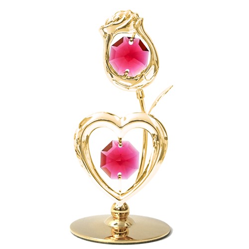 24k Gold Plated Rose/Heart On Stand w/ Swarovski Crystal | Mascot USA