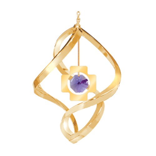 24k Gold Plated Cross Classic Spiral w/Purple Swarovski Element Crystal