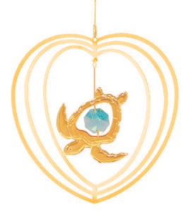24k Gold Plated Sea Turtle in Heart Ornament w/Swarovski Element (12 colors)