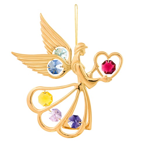 24K Gold Plated Angel W/Heart Ornament W/ Swarovski | Mascot USA