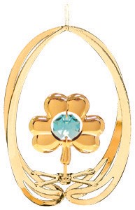 24K Gold Plated Shamrock In Ellipse Ornament W/Swarovski | Mascot USA