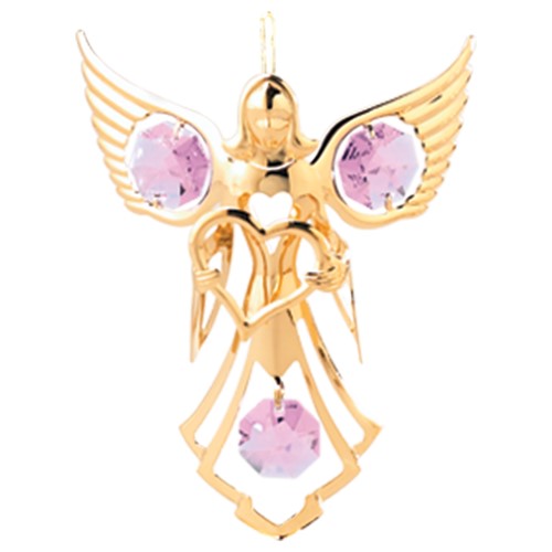 24K Gold Plated Angel W/Heart Ornament W/Swarovski | Mascot USA