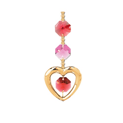 24k Gold Plated Heart Hanging Charm Ornament w/Red Swarovski Element Crystal