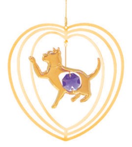 24k Gold Plated Cat in Heart Ornament w/Swarovski Element Crystal (6 colors)