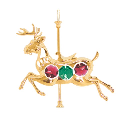 24K Gold Plated Carousel Deer Ornament W/Swarovski | Mascot USA