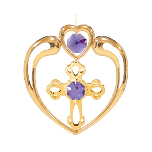 24K Gold Plated Cross In Heart Ornament W/Swarovski | Mascot USA