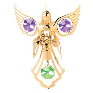 24K Gold Plated Angel W/Flowers Ornament W/Swarovski | Mascot USA