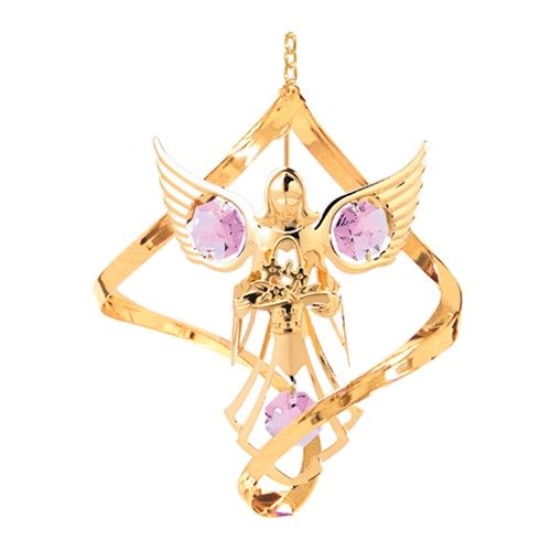24k Gold Plated Angel w/Flower Large Spiral w/Pink Swarovski Element Crystal