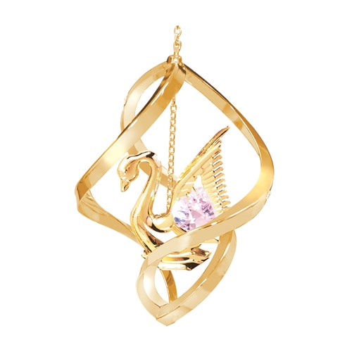 24k Gold Plated Swan Classic Spiral w/Swarovski Element Crystal (Pink/Red)