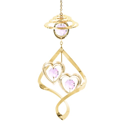 24K Gold Plated Twin Hearts Top Spiral W/Swarovski(Pink/Red) | Mascot USA