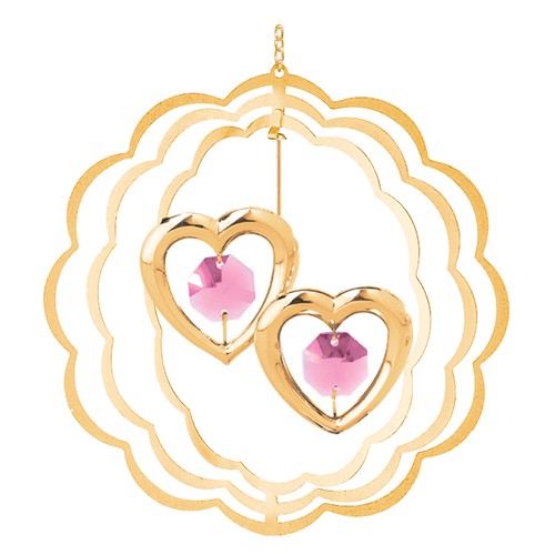 24K Gold Plated Twin Hearts Circle Ornament/Swarovski | Mascot USA