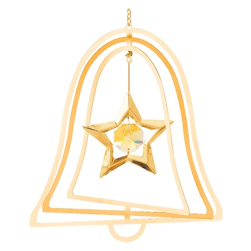 24k Gold Plated Star Bell Ornament w/Gold Swarovski Element Crystal