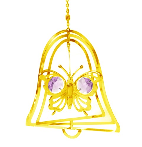 24k Gold Plated Butterfly Bell Ornament WITH CRYSTALS FROM SWAROVSKI