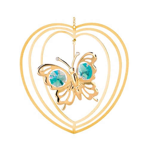 24K Gold Plated Butterfly Heart Ornament WITH CRYSTALS FROM SWAROVSKI