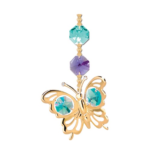 24k Gold Plated Butterfly Hanging Charm Ornament/Green Swarovski Element Crystal