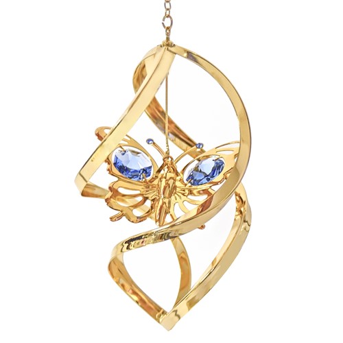 24k Gold Plated Butterfly Classic Spiral Ornament with Swarovski Crystals