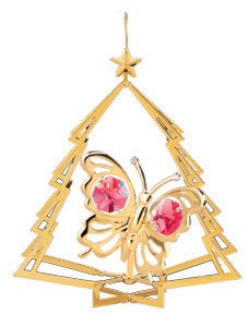 24K Gold Plated Butterfly In Tree Ornament W/ Swarovski | Mascot USA