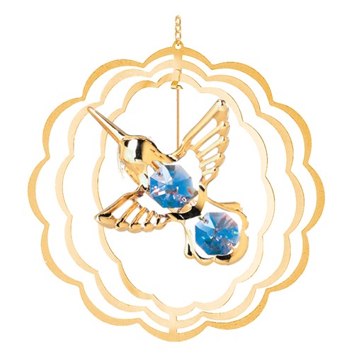 24k Gold Plated Hummingbird Circle Ornt/Swarovski Element Crystal