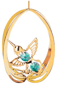 24K Gold Plated Hummingbird In Ellipse Ornament W/Swarovski | Mascot USA