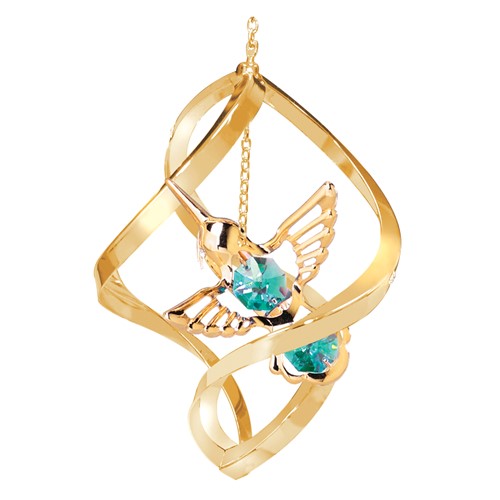24k Gold Plated Hummingbird Classic Spiral/Swarovski Element Crystal (Green/Red)