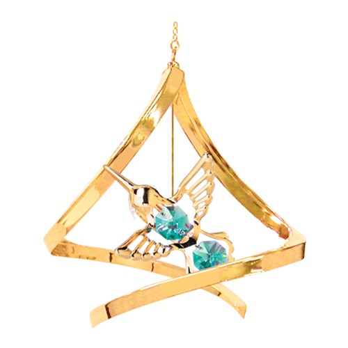 24k Gold Plated Hummingbird Propelling Spiral w/Swarovski Element (Blue/Green)