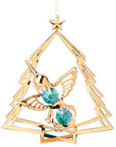 24K Gold Plated Hummingbird In Tree Ornament W/Swarovski | Mascot USA