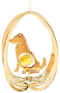 24K Gold Plated Dog In Ellipse Ornament W/Swarovski | Mascot USA