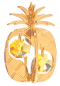 24K Gold Plated Pineapple Twins Ornament W/ Swarovski | Mascot USA
